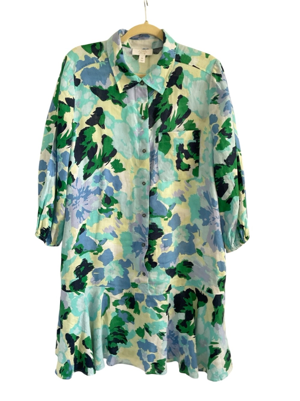 Charter Club Linen Floral Button-Front Dress in Aqua & Green - Picture 3 of 5